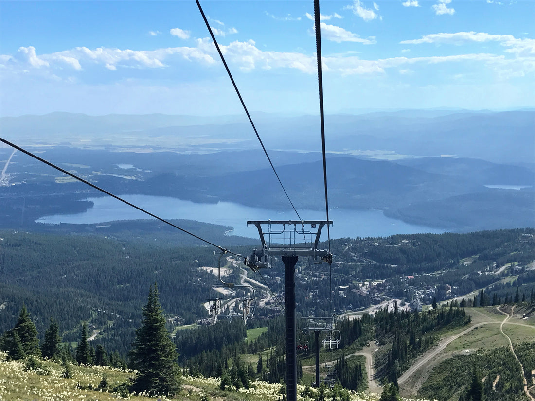 Ski lift view over Whitefish Lake from Big Mountain Montana