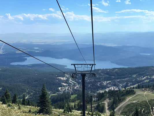 Ski lift view over Whitefish Lake from Big Mountain Montana